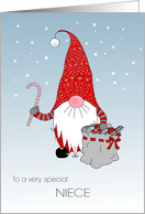 For Niece Christmas Santa with Sack of Toys and Candy Cane card