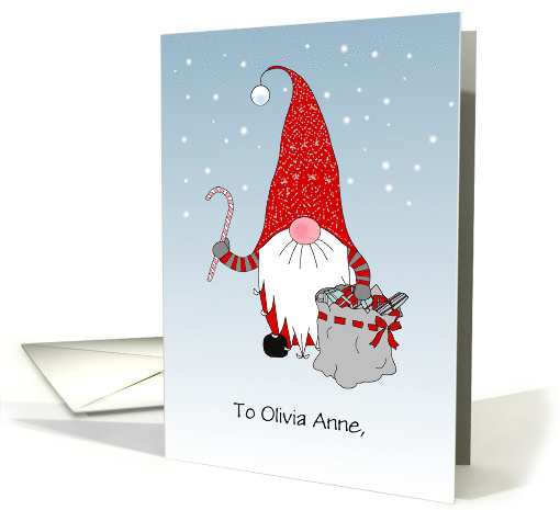 Custom Name Christmas Santa with Sack of Toys and Candy Cane card