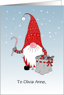 Custom Name Christmas Santa with Sack of Toys and Candy Cane card