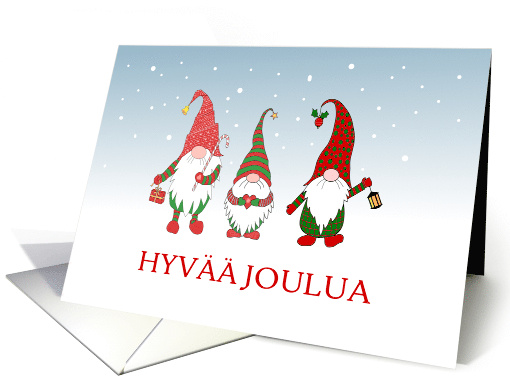 Merry Christmas in Finnish Three Gnomes in the Snow Blank Inside card