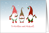 Custom Name Three Cute Gnomes in the Snow Blank Inside card