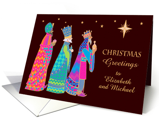 Custom Name Christmas Greeting with Three Kings and Bright Star card