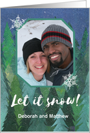 Christmas Custom Photo Upload with Snowy Forest and Snowflakes card