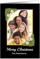 Christmas Custom Name Photo Upload with Christmas Roses on Black card