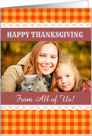 Thanksgiving Photo Upload From All of Us Orange Check Gingham card