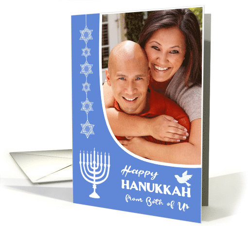 Hanukkah Photo Upload From Both of Us Menorah Dove Star of David card