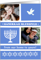 Hanukkah 2 Photos Upload From Our Home to Yours Menorah and White Dove card