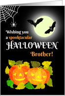 For Brother Halloween with Bats Pumpkins and Spider Hanging from Web card
