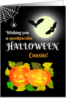 For Cousin Halloween with Bats Pumpkins and Spider Hanging from Web card