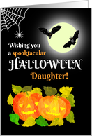 For Daughter Halloween with Bats Pumpkins and Spider Hanging from Web card