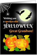 For Great Grandson Halloween with Bats Pumpkins and Spider’s Web card