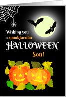 For Son Halloween with Bats Pumpkins and Spider’s Web card