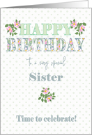 For Sister Birthday with Dog Roses and Polkas card