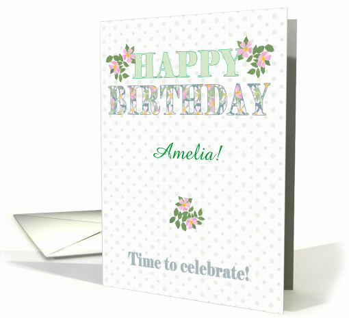 Custom Name Birthday with Dog Roses and Polkas card (1746848)