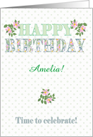 Custom Name Birthday with Dog Roses and Polkas card