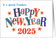 For Grandson New Year 2025 with Stars and Word Art. card