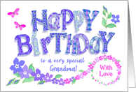 For Grandma Birthday Pretty Pink and Blue Periwinkle Flowers and Butte card