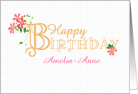 Custom Name Birthday Greetings with Clematis Flowers card