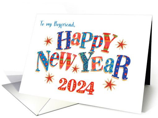 For Boyfriend New Year 2024 with Stars and Word Art card (1747706)