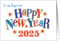 For Boyfriend New Year 2025 with Stars and Word Art card