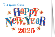 For Cousin New Year 2025 with Stars and Word Art card