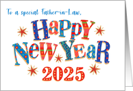 For Father in Law New Year 2025 with Stars and Word Art card