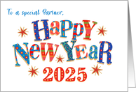 For Partner New Year 2025 with Stars and Word Art card