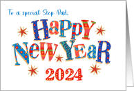 For Step Dad New Year 2024 with Stars and Word Art card