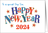 For Stepson New Year 2024 with Stars and Word Art card