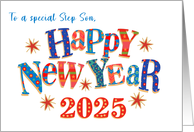 For Stepson New Year 2025 with Stars and Word Art card