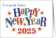 For Teacher New Year 2024 with Stars and Word Art card