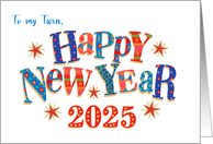 For Twin New Year 2025 with Stars and Word Art card