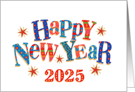 Custom Name New Year 2025 with Stars and Word Art card