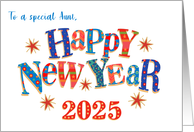 For Aunt New Year 2025 with Stars and Word Art card