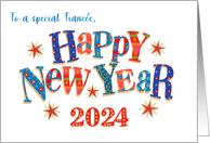 For Fiancee New Year 2024 with Stars and Word Art card