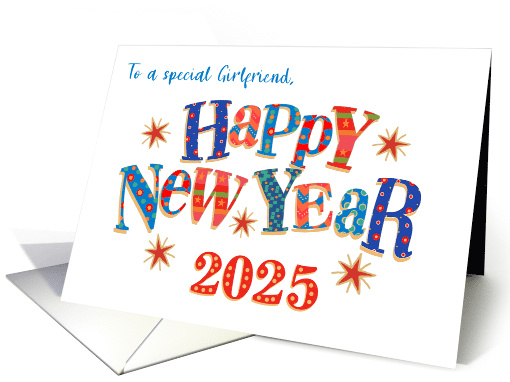 For Girlfriend New Year 2025 with Stars and Word Art card (1747810)