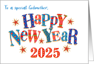 For Godmother New Year 2024 with Stars and Word Art card