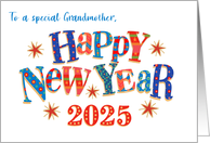 For Grandmother New Year 2025 with Stars and Word Art card