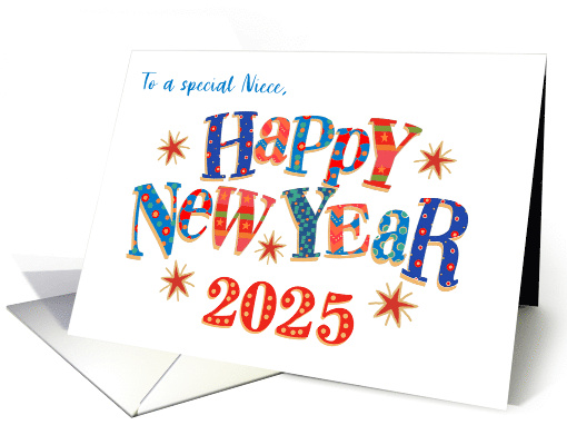 For Special Niece New Year 2025 with Stars and Word Art card (1747828)