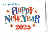 For Special Niece New Year 2024 with Stars and Word Art card