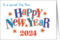 For Step Mom New Year 2024 with Stars and Word Art card
