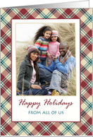 Happy Holidays From All of Us Photo Upload with Red Tartan Border card