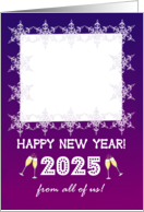 New Year 2025 Photo upload From All of Us Snowflakes and Champagne card