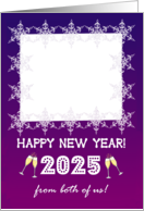 New Year 2025 Photo upload From Both of Us Snowflakes and Champagne card