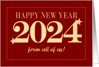New Year 2024 From All of Us Gold Effect on Dark Red with Stars card
