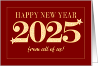 New Year 2025 From All of Us Gold Effect on Dark Red with Stars card