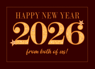 New Year 2026 from Both of Us Gold Effect on Dark Red with Stars