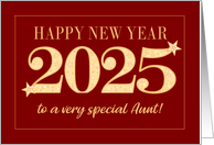 For Aunt New Year 2025 Gold Effect on Dark Red with Stars card