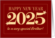 For Brother New Year 2025 Gold Effect on Dark Red with Stars card