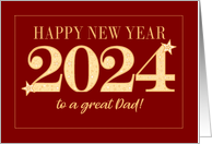 For Dad New Year 2024 Gold Effect on Dark Red with Stars card